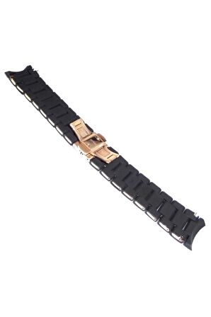 Uyumlu Emporio Armani Ar5954 23mm Siyah Silikon Kaplama Çelik Kordon