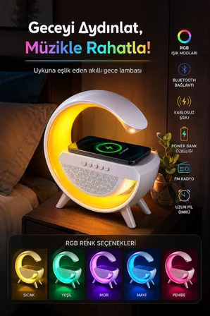 Forlife FL-8093 RGB Işıklı Hoparlörlü Kablosuz Şarj Özellikli Masa Lambası