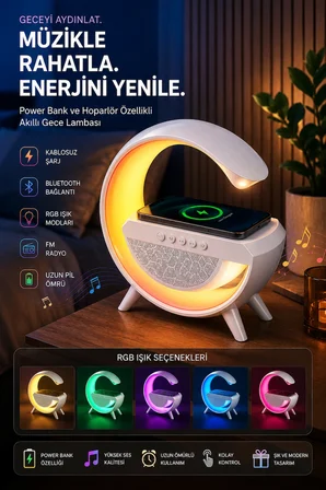 Forlife FL-8093 RGB Işıklı Hoparlörlü Kablosuz Şarj Özellikli Masa Lambası