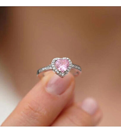 ciddi ilişik yüzüğü kalpli pandora model pembe taşlı