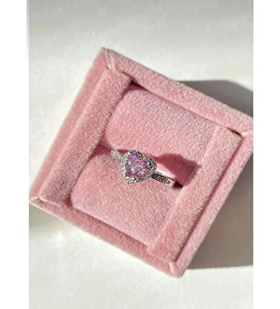 ciddi ilişik yüzüğü kalpli pandora model pembe taşlı