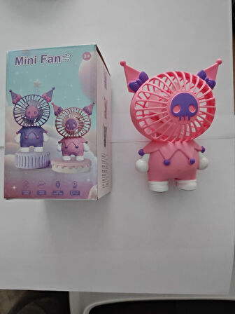 Mini El Fanı Şarjlı Telefon Tutuculu  Kuromi  Figürlü 2 Kademeli Taşınabilir Vantilatör Masa El Tipi Serinletici Soğutucu
