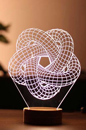 Torus Spiral Figürlü Dekoratif Hediye Led Masa Lambası | 7 Işık Rengi | Ahşap Taban