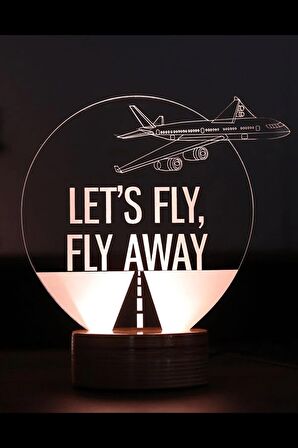 Let's Fly Figürlü Dekoratif Hediye Led Masa Lambası | 7 Işık Rengi | Ahşap Taban