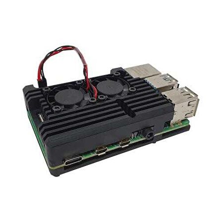 Robotistan Raspberry Pi 4 Alüminyum Çift Fanlı Muhafaza Kutusu - Siyah