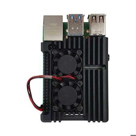 Robotistan Raspberry Pi 4 Alüminyum Çift Fanlı Muhafaza Kutusu - Siyah