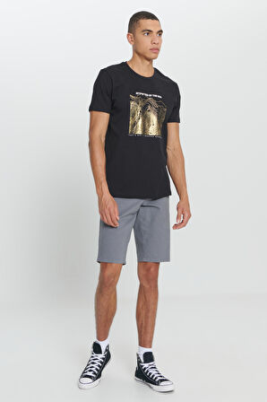 Standart Fit Normal Kesim %100 Pamuk Baskılı Bisiklet Yaka Tişört