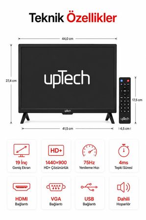UPTECH 19’’ (48 Ekran) Çanaklı / Çanaksız WiFi'li Uydu Alıcısı+TV Askı Aparatı HEDİYE