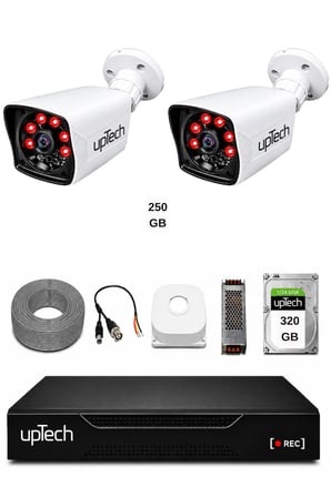 UPTECH 2 Kameralı Güvenlik Kamera Seti 2MP 1080P Full HD 6 Atom LED Gece Görüşlü 320GB HDD 5525