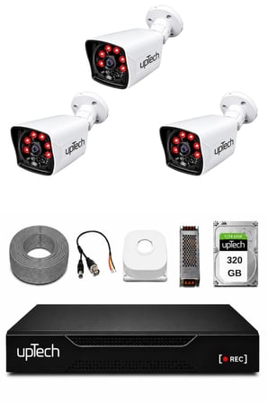UPTECH 3 Kameralı Güvenlik Kamera Seti 2MP 1080P Full HD 6 Atom LED Gece Görüşlü 320GB HDD 5525