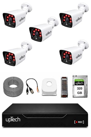 UPTECH 5 Kameralı Güvenlik Kamera Seti 2MP 1080P Full HD 6 Atom LED Gece Görüşlü 320GB HDD 5525