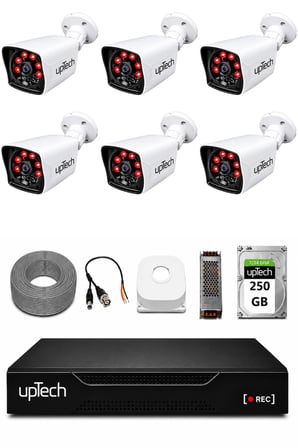 UPTECH 6 Kameralı Güvenlik Kamera Seti 2MP 1080P Full HD 6 Atom LED Gece Görüşlü 250GB HDD 5525