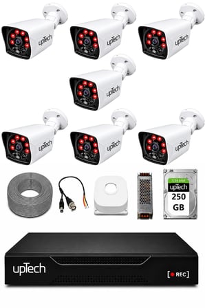 UPTECH 7 Kameralı Güvenlik Kamera Seti 2MP 1080P Full HD 6 Atom LED Gece Görüşlü 250GB HDD 5525