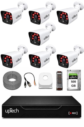 UPTECH 7 Kameralı Güvenlik Kamera Seti 2MP 1080P Full HD 6 Atom LED Gece Görüşlü 500GB HDD 5525