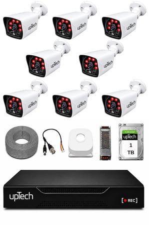 UPTECH 8 Kameralı Güvenlik Kamera Seti 2MP 1080P Full HD 6 Atom LED Gece Görüşlü 1 TB HDD 5525
