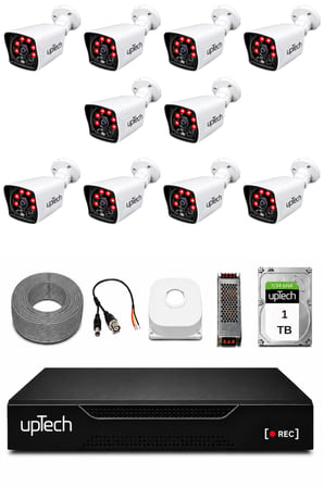 UPTECH 10 Kameralı Güvenlik Kamera Seti 2MP 1080P Full HD 6 Atom LED Gece Görüşlü 1 TB HDD 5525