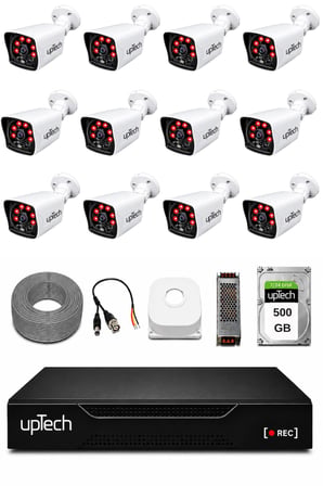UPTECH 12 Kameralı Güvenlik Kamera Seti 2MP 1080P Full HD 6 Atom LED Gece Görüşlü 500GB HDD 5525