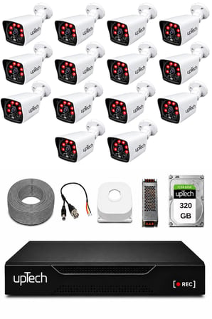 UPTECH 14 Kameralı Güvenlik Kamera Seti 2MP 1080P Full HD 6 Atom LED Gece Görüşlü 320GB HDD 5525
