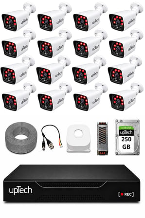 UPTECH 16 Kameralı Güvenlik Kamera Seti 2MP 1080P Full HD 6 Atom LED Gece Görüşlü 250GB HDD 5525