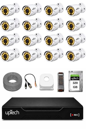 UPTECH Full HD 16 Kameralı Gece Renkli Görüş Su Geçirmez Güvenlik Kamera Seti 320 GB HDD 2239