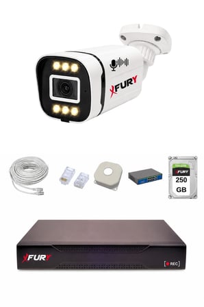 FURY IP 1 Kameralı 1080P Sesli 6 Warm LED Renkli Gece Görüşlü Güvenlik Kamera Sistemi 250GB 1606