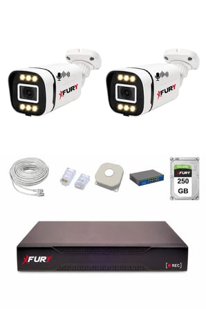 FURY IP 2 Kameralı 1080P Sesli 6 Warm LED Renkli Gece Görüşlü Güvenlik Kamera Sistemi 250GB 1606