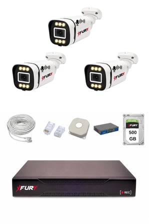FURY IP 3 Kameralı 1080P Sesli 6 Warm LED Renkli Gece Görüşlü Güvenlik Kamera Sistemi 500GB 1606