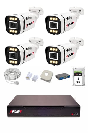 FURY IP 4 Kameralı 1080P Sesli 6 Warm LED Renkli Gece Görüşlü Güvenlik Kamera Sistemi 1TB 1606