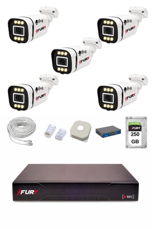 FURY IP 5 Kameralı 1080P Sesli 6 Warm LED Renkli Gece Görüşlü Güvenlik Kamera Sistemi 250GB 1606
