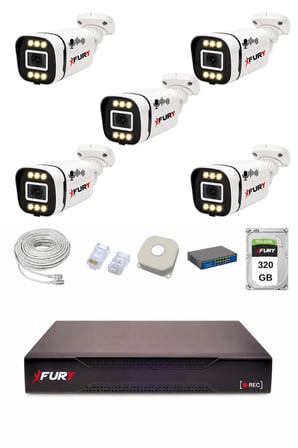 FURY IP 5 Kameralı 1080P Sesli 6 Warm LED Renkli Gece Görüşlü Güvenlik Kamera Sistemi 320GB 1606