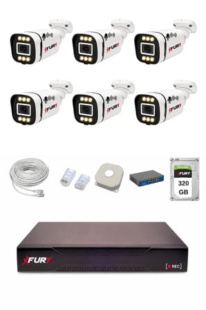 FURY IP 6 Kameralı 1080P Sesli 6 Warm LED Renkli Gece Görüşlü Güvenlik Kamera Sistemi 320GB 1606