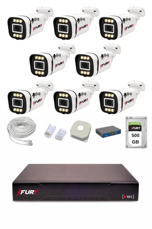 FURY IP 8 Kameralı 1080P Sesli 6 Warm LED Renkli Gece Görüşlü Güvenlik Kamera Sistemi 500GB 1606