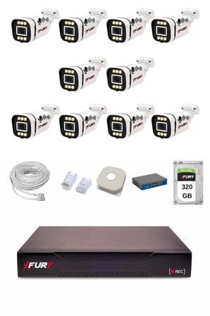 FURY IP 10 Kameralı 1080P Sesli 6 Warm LED Renkli Gece Görüşlü Güvenlik Kamera Sistemi 320GB 1606