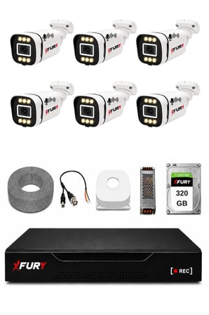FURY 6 Kameralı 1080P Sesli 6 Warm LED Renkli Gece Görüşlü Güvenlik Kamera Sistemi 320GB 1606
