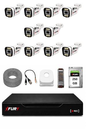 FURY 10 Kameralı 1080P Sesli 6 Warm LED Renkli Gece Görüşlü Güvenlik Kamera Sistemi 250GB 1606