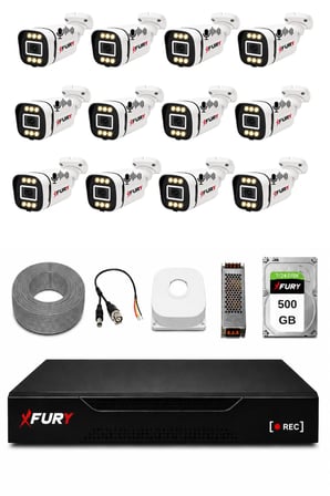 FURY 12 Kameralı 1080P Sesli 6 Warm LED Renkli Gece Görüşlü Güvenlik Kamera Sistemi 500GB 1606