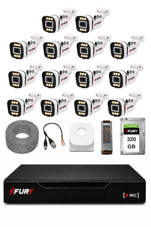 FURY 14 Kameralı 1080P Sesli 6 Warm LED Renkli Gece Görüşlü Güvenlik Kamera Sistemi 320GB 1606