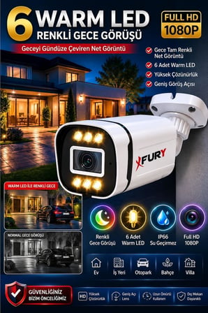 FURY IP 5MP Lens 1080P Sesli 6 Warm LED Renkli Gece Görüşlü IP66 Dış Mekan Geniş Açılı Güvenlik Kamerası