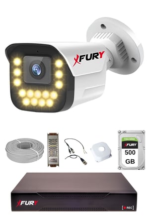 FURY 1 li 15 Warm Led Gece Renkli Görüş Su Geçirmez Güvenlik Kamerası Seti 500GB