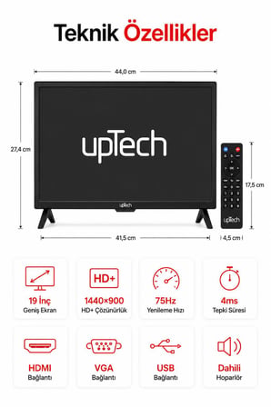UPTECH 19’’ (48 Ekran) Çanaklı / Çanaksız WiFi'li Uydu Alıcısı+TV Hareketli Askı Aparatı HEDİYE