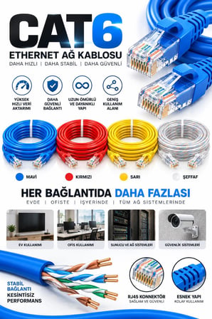 FURY CAT6 SARI Ethernet Kablosu 10 Metre RJ45 LAN İnternet Modem Router Bilgisayar Kablosu