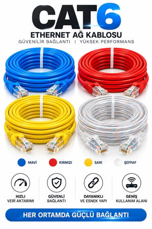 FURY CAT6 SEFFAF Ethernet Kablosu 3 Metre RJ45 LAN İnternet Modem Router Bilgisayar Kablosu