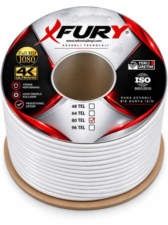 FURY 80 Tel RG6-U6 Koaksiyel TV ve Uydu Anten Kablosu 100 Metre