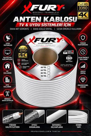 FURY 80 Tel RG6-U6 Koaksiyel TV ve Uydu Anten Kablosu 100 Metre