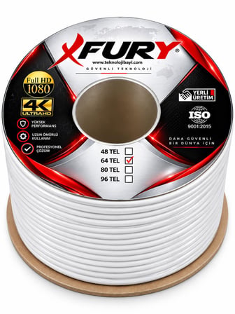 FURY 64 Tel RG6-U6 Koaksiyel TV ve Uydu Anten Kablosu 100 Metre