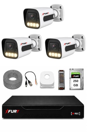 FURY 3 Kameralı Güvenlik Kamera Seti 4 Warm LED Gece Renkli Görüş 250 GB HDD 5500