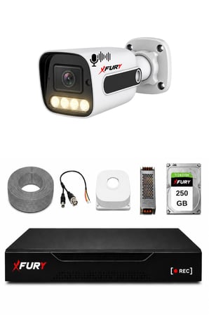 FURY 1 Kameralı Güvenlik Kamera Seti Sesli 4 Warm LED Gece Renkli Görüş 250GB HDD 5500s