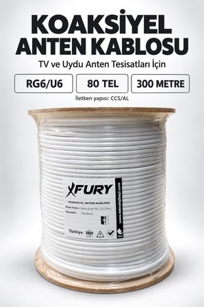 FURY 80 Tel RG6-U6 Koaksiyel TV ve Uydu Anten Kablosu 300 Metre
