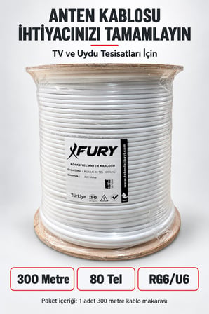 FURY 80 Tel RG6-U6 Koaksiyel TV ve Uydu Anten Kablosu 300 Metre