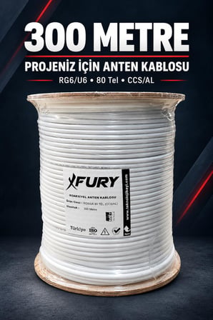 FURY 80 Tel RG6-U6 Koaksiyel TV ve Uydu Anten Kablosu 300 Metre